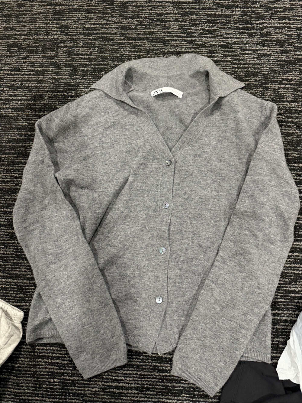 Zara Light Gray Button-Up Collared Cardigan